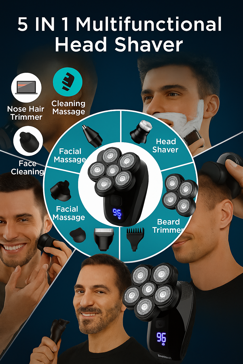 KENSEN 5 en 1 rasoir électrique 7D tête